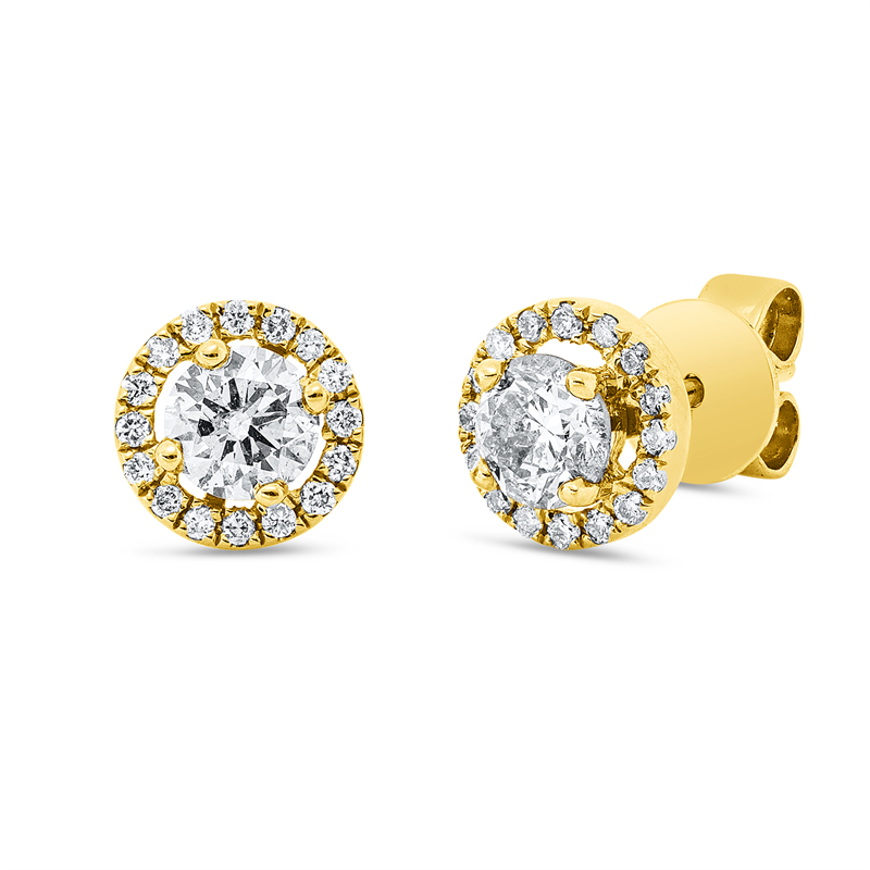 Ohrstecker 18 kt GG, 32 Brill. 0,15 ct, TW-si, 2 Brill. 0,70 ct, braun