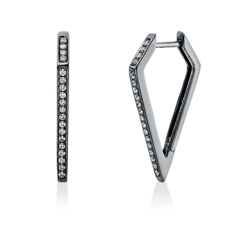 Creolen 18 kt WG, Fassung teils schwarz rhodinie, 38 Brill. 0,19 ct, TW-pi