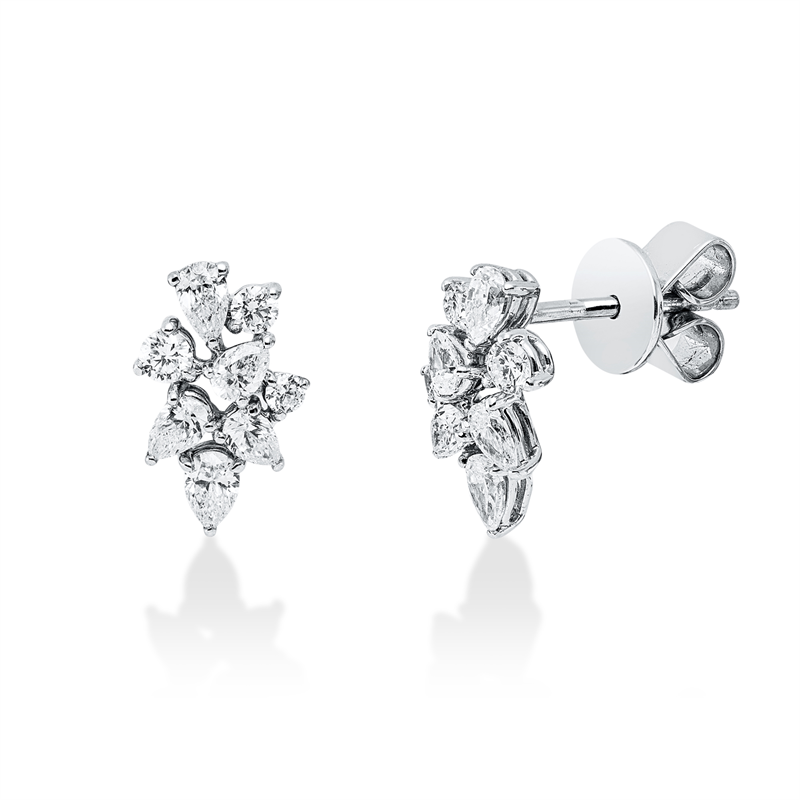 Ohrstecker 18 kt WG, 10 Tropfen 0,55 ct, TW-si, 6 Brill. 0,16 ct, TW-si