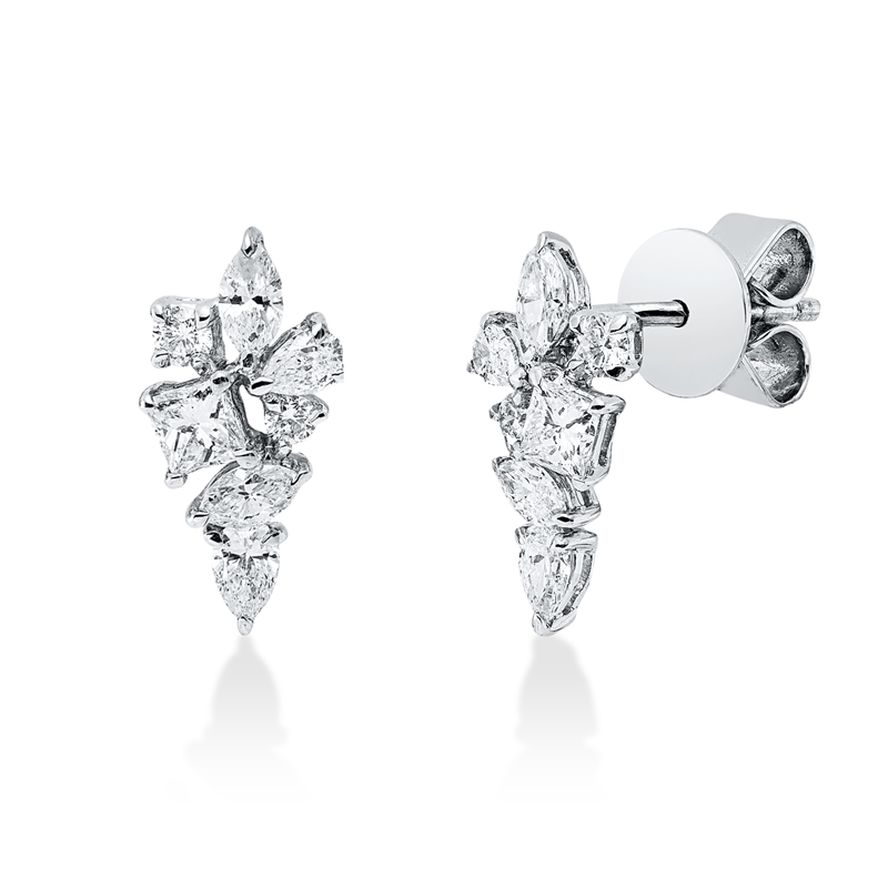 Ohrstecker 18 kt WG, 2 Princ. 0,21 ct, TW-si, 4 Tropfen 0,19 ct, TW-si, 4 Nav. 0,22 ct, TW-si, 4 Brill. 0,09 ct, TW-si