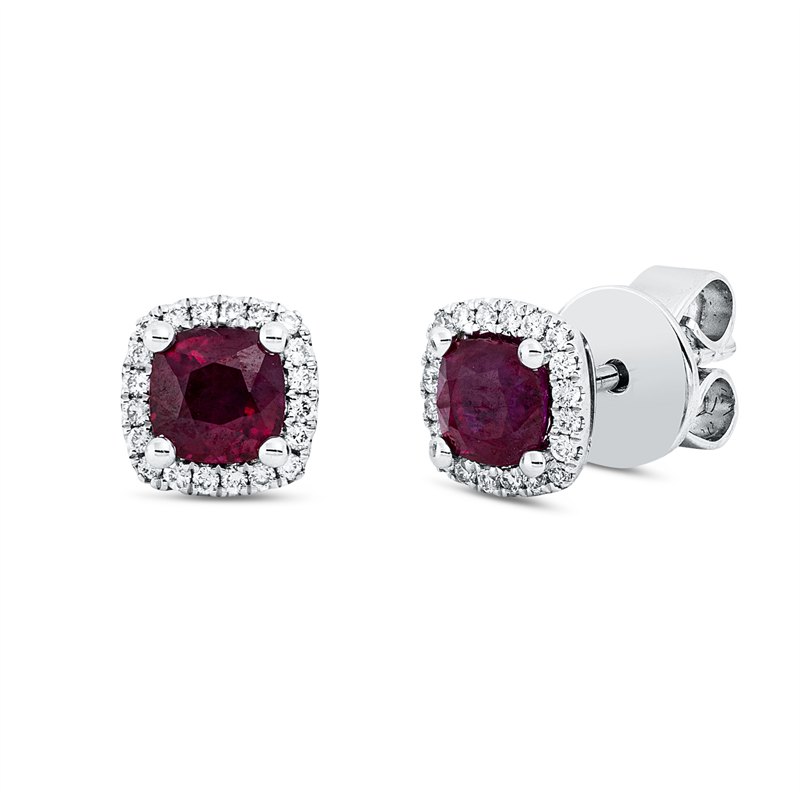 Ohrstecker 18 kt WG, 40 Brill. 0,14 ct, TW-si, 2 Rubine 1,12 ct rot