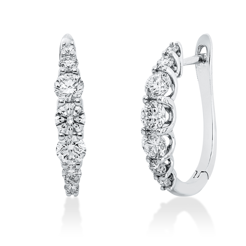 Creolen 18 kt WG, 6 Brill. 0,85 ct, TW-si, 8 Brill. 0,23 ct, TW-si