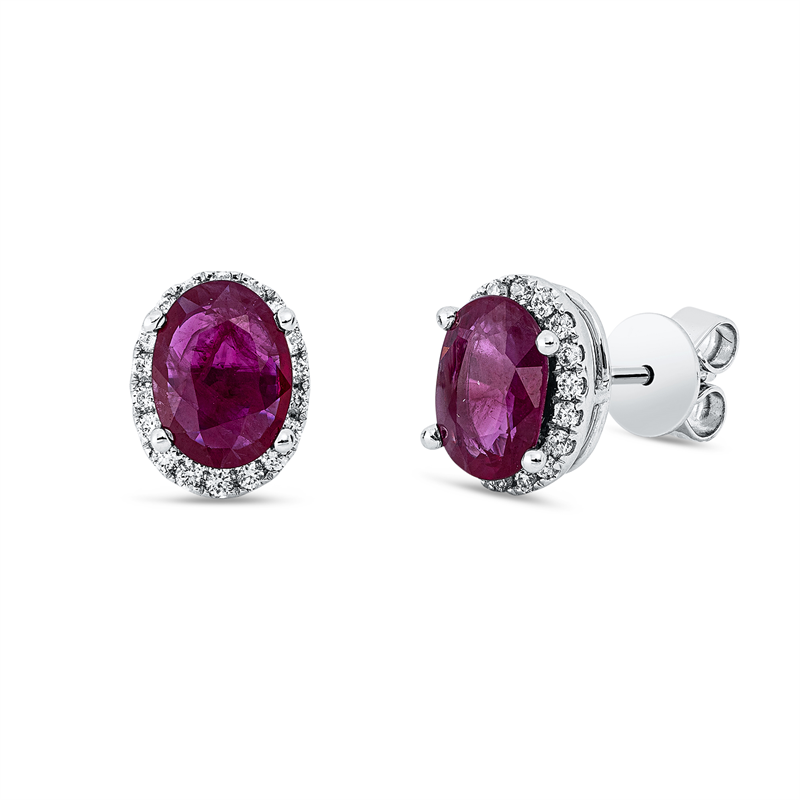 Ohrstecker 18 kt WG, 36 Brill. 0,23 ct, TW-si, 2 Rubine 2,12 ct rot