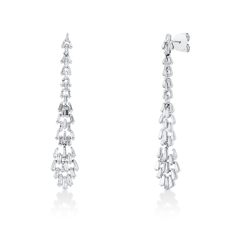 Ohrschmuck 18 kt WG, 88 Trap. 2,81 ct, F-vsi/si