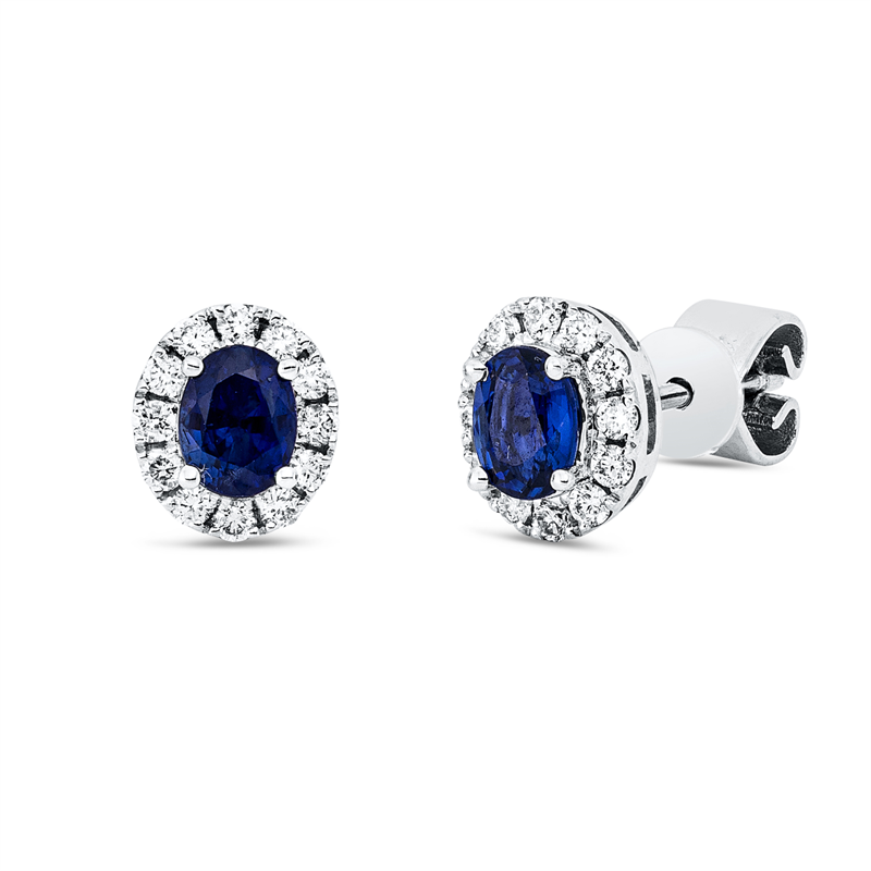 Ohrstecker 18 kt WG, 24 Brill. 0,20 ct, TW-si, 2 Saphire 0,65 ct blau