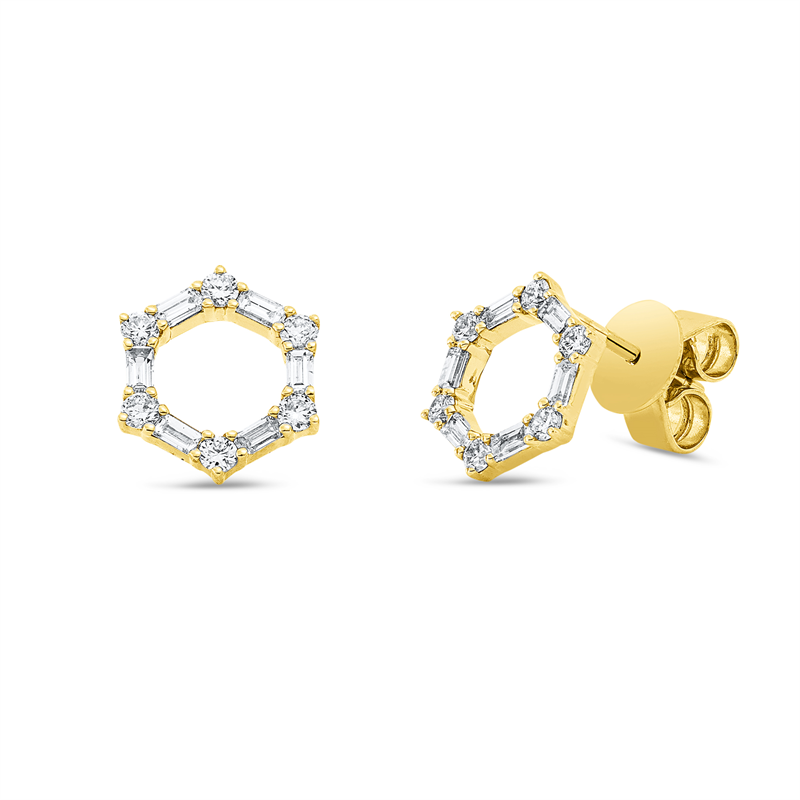 Ohrschmuck 18 kt GG, 12 Bag. 0,27 ct, TW-vsi, 12 Brill. 0,22 ct, TW-si