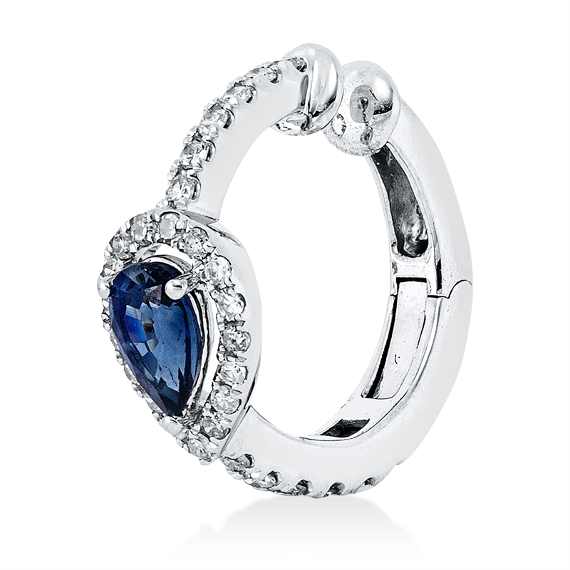 Ohrschmuck 18 kt WG, 25 Dia. 0,11 ct, W-si, 1 Saphir 0,28 ct blau