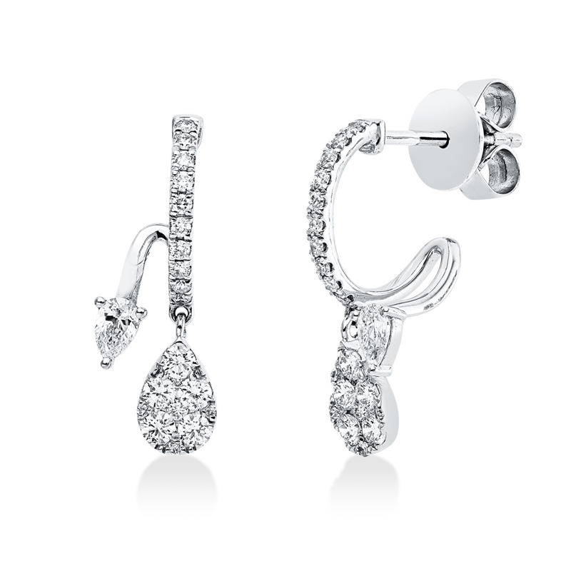 Ohrstecker 18 kt WG, 10 Brill. 0,28 ct, TW-si, 2 Tropfen 0,18 ct, TW-si, 30 Brill. 0,18 ct, TW-si