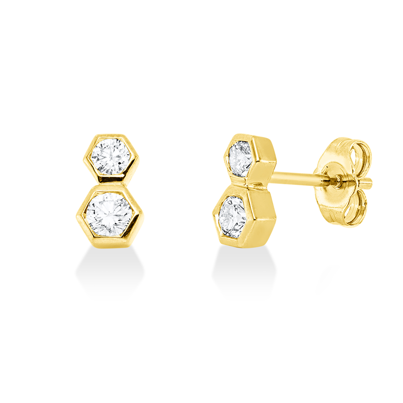 Ohrstecker 14 kt GG, 2 Brill. 0,25 ct, W-si/pi, 2 Brill. 0,15 ct, W-si/pi