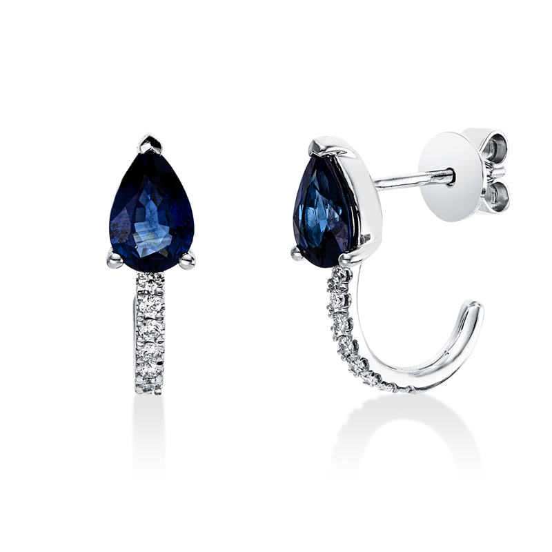 Ohrstecker 18 kt WG, 16 Brill. 0,11 ct, TW-si/pi, 2 Saphire 1,13 ct blau