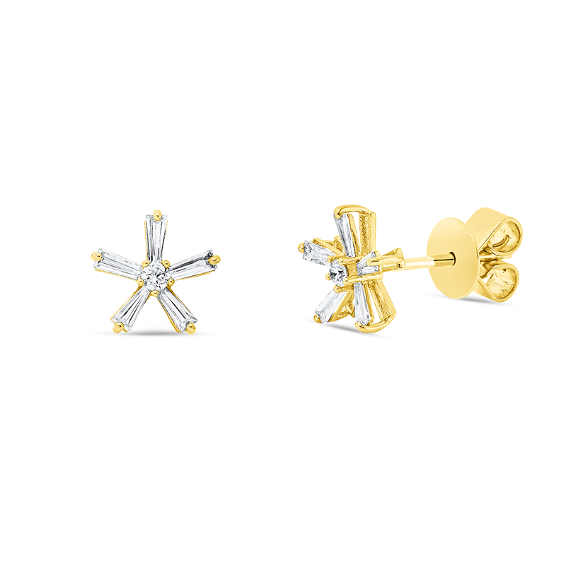 Ohrstecker 18 kt GG, 10 Trap. 0,28 ct, TW-si, 2 Brill. 0,05 ct, TW-si