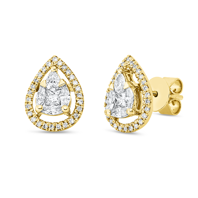 Ohrstecker 18 kt GG,Fass. rhod,2 Trop 0,13 ct,2 Prin 0,16 ct, 6 Nav 0,20 ct,54 Br 0,15 ct, TW-si