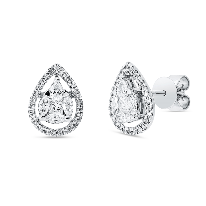 Ohrstecker 18 kt WG,2 Tropfen 0,13 ct, 2 Princ. 0,15 ct, 6 Nav. 0,23 ct, 54 Brill. 0,16 ct, TW-si
