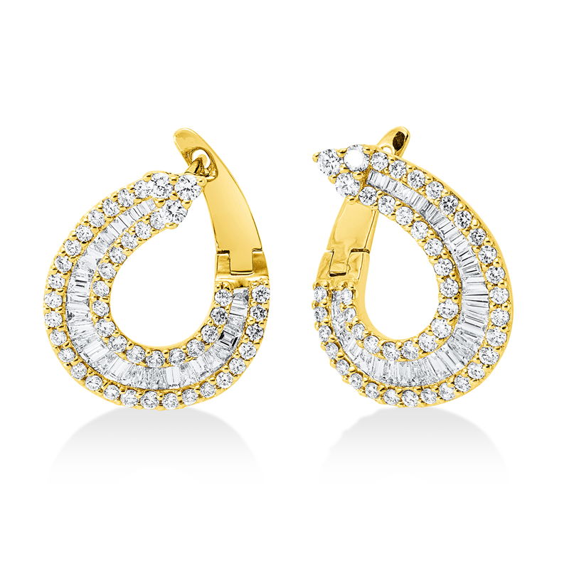 Ohrstecker 18 kt GG, 28 Trap. 0,37 ct, TW-si, 31 Bag. 0,43 ct, TW-si, 90 Brill. 0,93 ct, TW-si