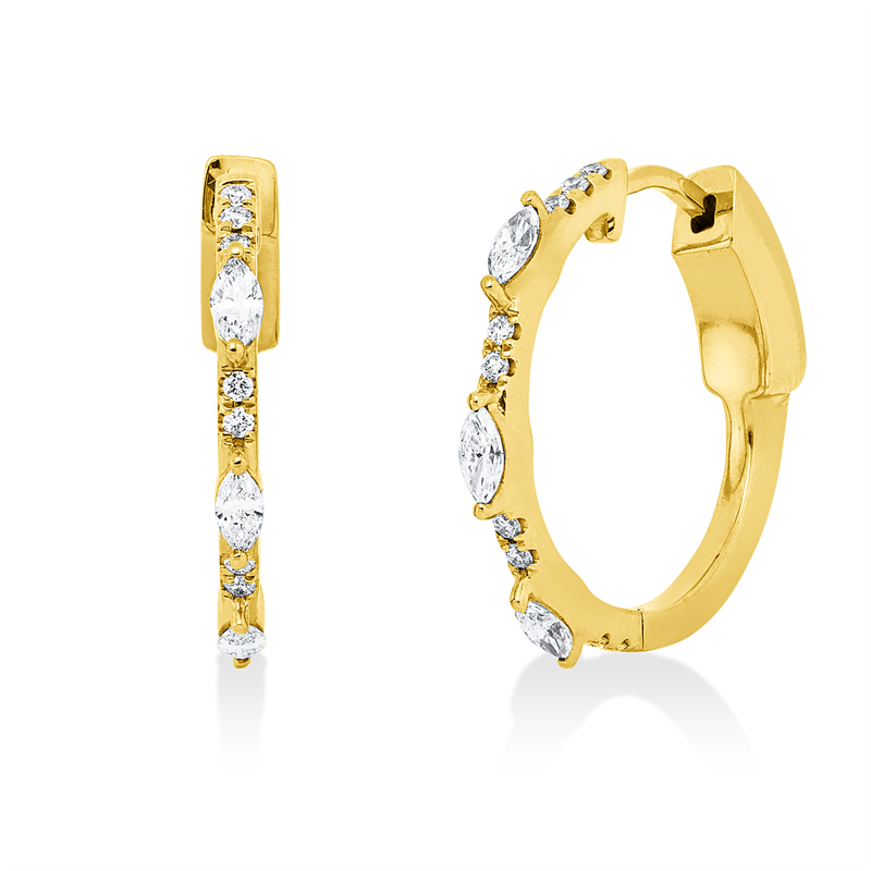 Creolen 18 kt GG, 18 Brill. 0,14 ct, TW-si, 6 Nav. 0,37 ct, TW-vsi