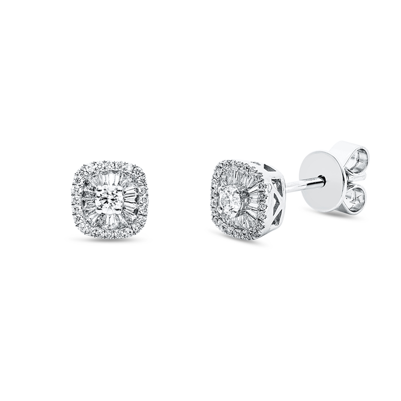 Ohrstecker 18 kt WG, 2 Brill. 0,13 ct, TW-si, 48 Brill. 0,11 ct, TW-si, 34 Trap. 0,14 ct, TW-vsi