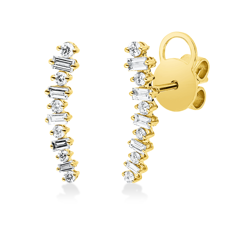 Ohrstecker 18 kt GG, 4 Bag. 0,07 ct, 6 Bag. 0,20 ct, TW-vsi, 2 Brill. 0,05 ct, 10 Brill. 0,17 ct, TW-si