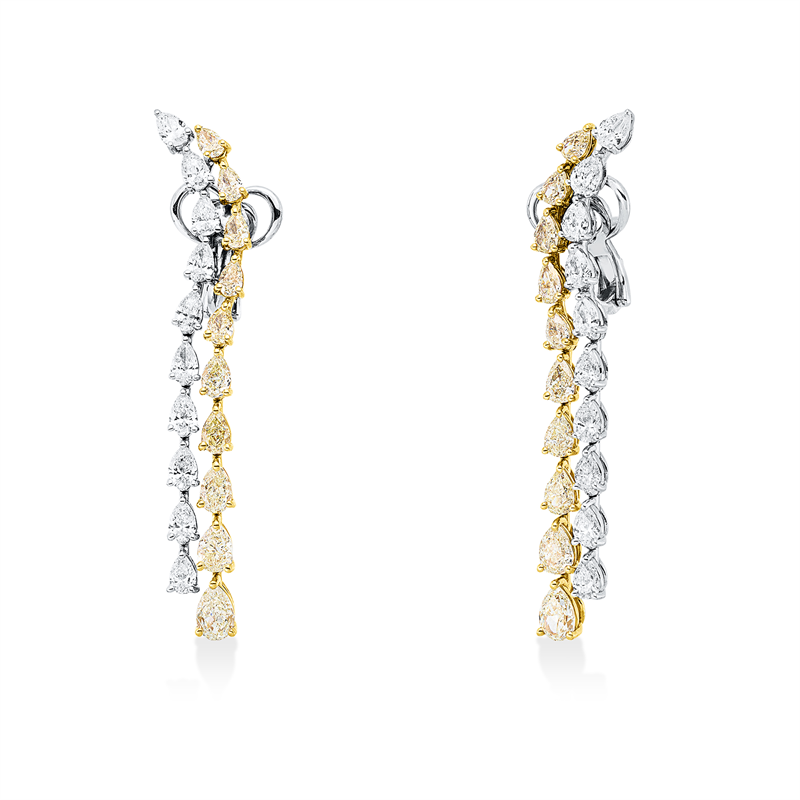 Ohrschmuck 18 kt WG+GG, 20 Tropfen 4,43 ct, gelb, 20 Tropfen 2,87 ct, E-vsi/si