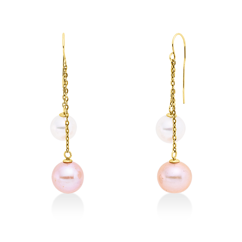 Ohrhänger 14 kt GG, 2 ZP rosa 9,5 mm, 2 ZP 8 mm