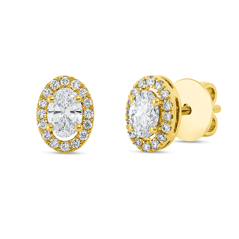 Ohrstecker 18 kt GG, 2 Oval 0,54 ct, TW-si, 32 Brill. 0,15 ct, TW-si