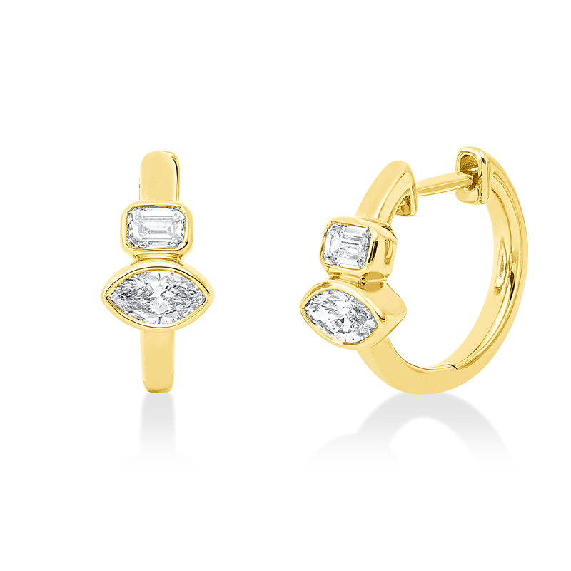 Creolen 18 kt GG, 2 Nav. 0,47 ct, TW-si, 2 Sm.schliff 0,24 ct, TW-si