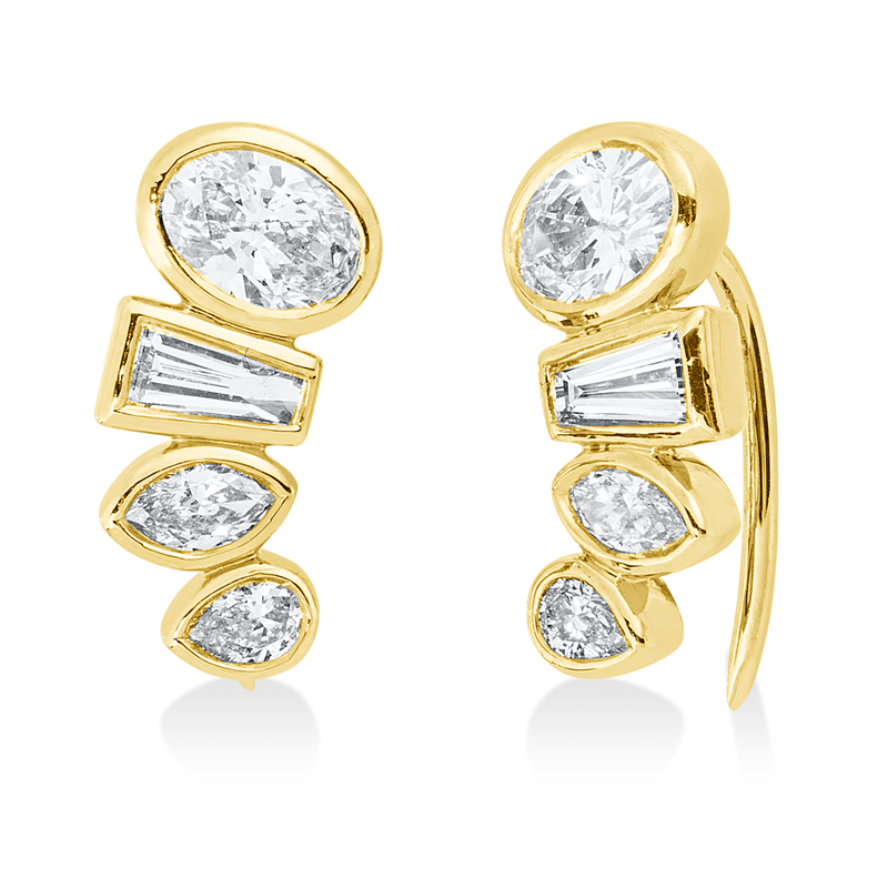 Ohrschmuck 18 kt GG, 2 Ov. 0,50 ct, 2 Nav. 0,11 ct, 2 Trap. 0,16 ct, 2 Tropf. 0,10 ct, TW-si
