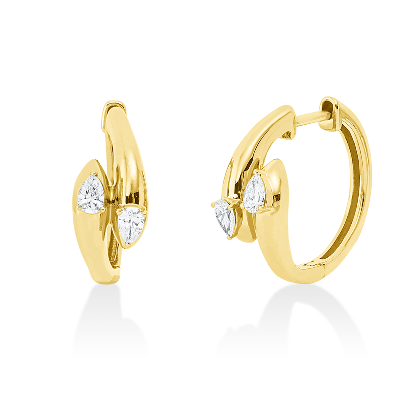Creolen 18 kt GG, 4 Tropfen 0,36 ct, TW-si