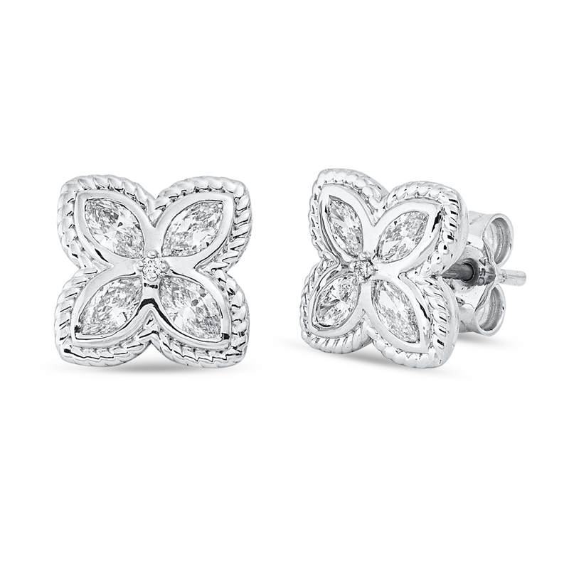 Ohrstecker 18 kt WG, 8 Nav. 0,65 ct, TW-si, 2 Brill. 0,08 ct, TW-si