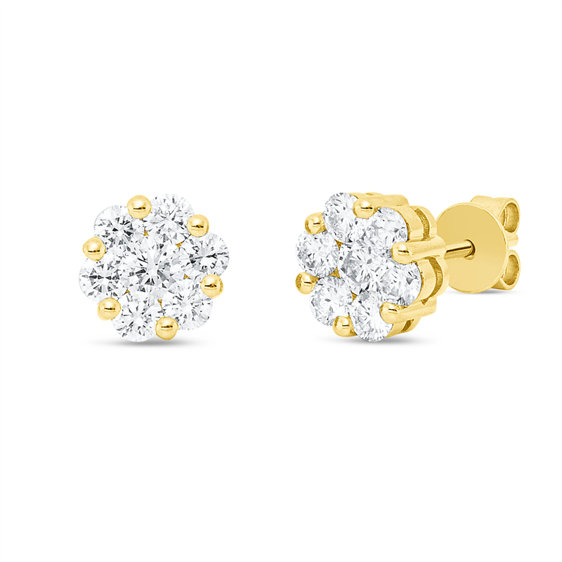 Ohrstecker 18 kt GG, 2 Brill. 0,25 ct, W-si, 12 Brill. 0,73 ct, W-si