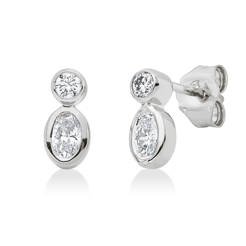 Ohrstecker 18 kt WG, 2 Oval 0,40 ct, TW-si, 2 Brill. 0,11 ct, TW-si
