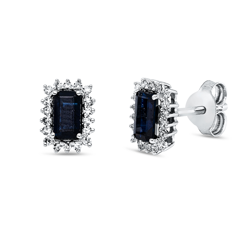 Ohrstecker 18 kt WG, 36 Dia. 0,14 ct, TW-si, 2 Saphire 0,59 ct blau