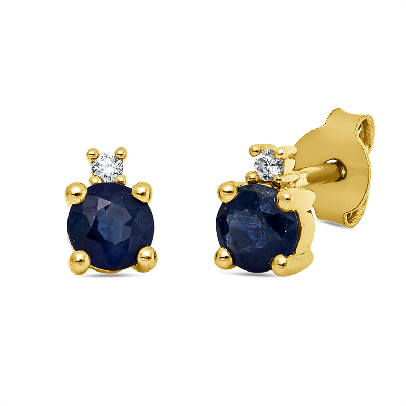 Ohrstecker 18 kt GG, 2 Brill. 0,03 ct, TW-si, 2 Saphire 0,62 ct blau