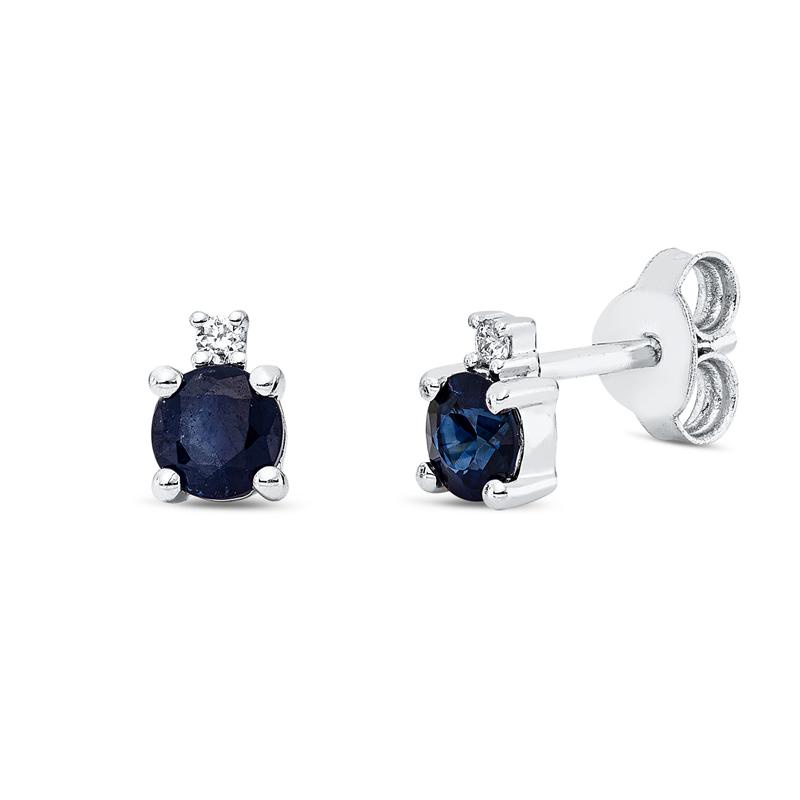 Ohrstecker 18 kt WG, 2 Brill. 0,03 ct, TW-si, 2 Saphire 0,59 ct blau