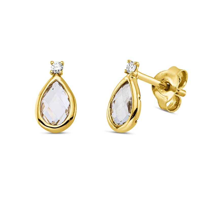 Ohrstecker 18 kt GG, 2 Brill. 0,03 ct, TW-si, 2 Amethyste 0,76 ct grün