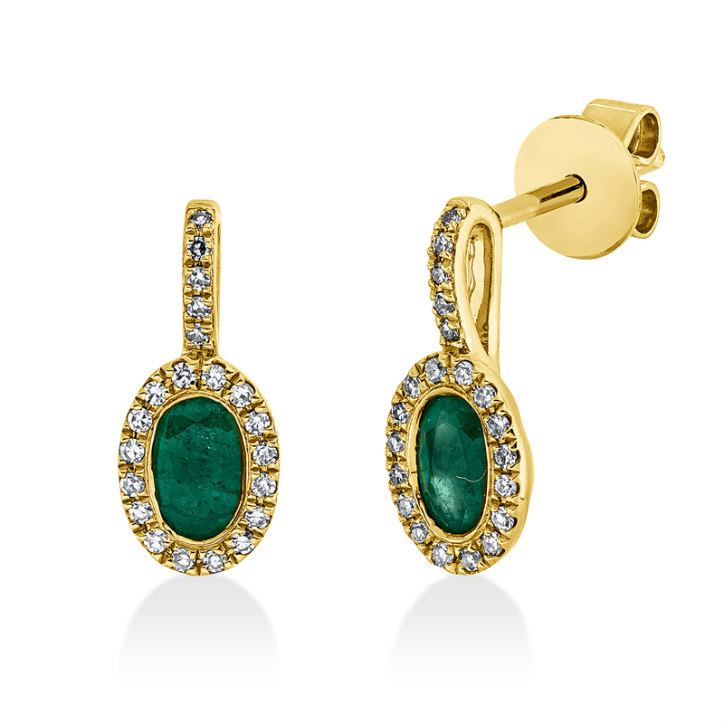 Ohrschmuck 18 kt GG, 42 Dia. 0,10 ct, TW-si, 2 Smaragde 0,45 ct grün