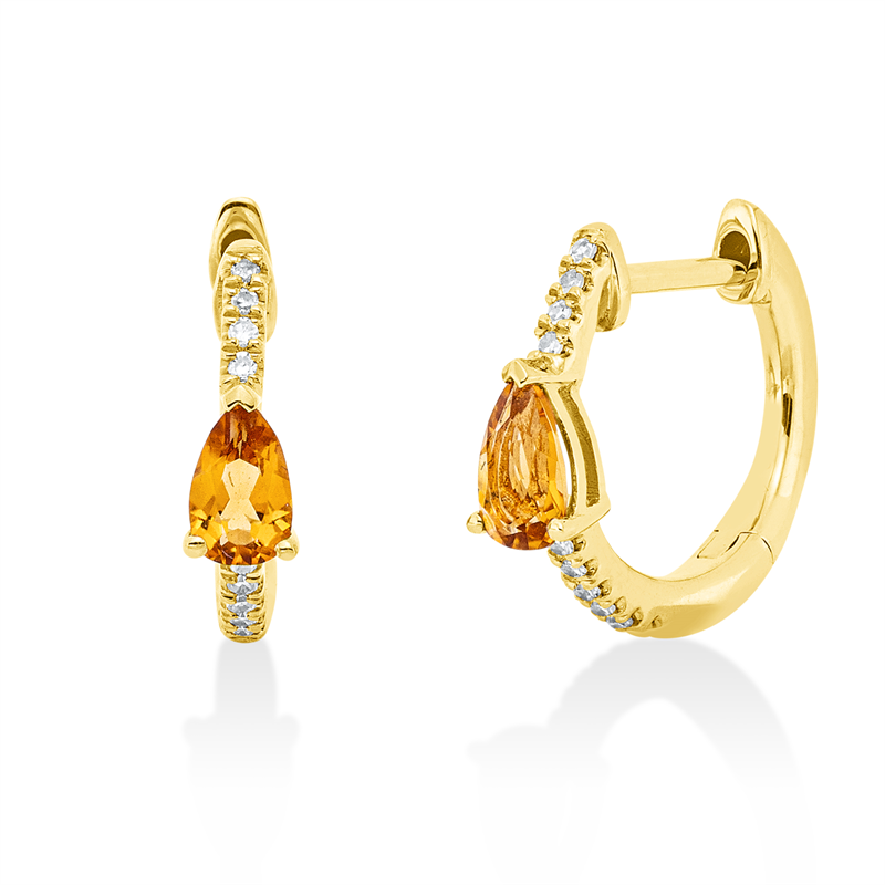 Creolen 18 kt GG, 20 Dia. 0,32 ct, W-si, 2 Citrin 0,32 ct gelb