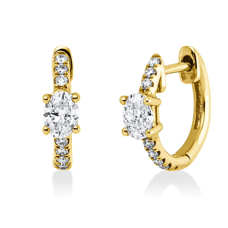 Creolen 14 kt GG, 2 Oval 0,52 ct, TW-vsi/si, 16 Brill. 0,13 ct, TW-si