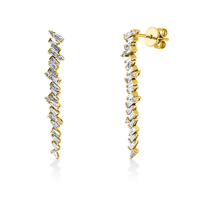 Ohrschmuck 14 kt GG, 6 Brill. 0,06 ct, TW-si, 38 Trap. 0,86 ct, TW-vsi/si, 4 Brill. 0,03 ct, TW-si