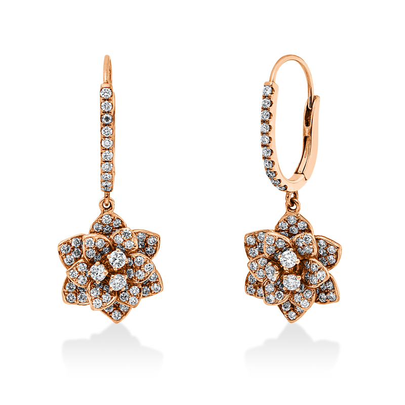 Ohrschmuck 18 kt RG, 20 Brill. 0,18 ct, TW-vsi/si, 6 Brill. 0,24 ct, TW-vsi/si, 130 Brill. 0,97 ct, TW-vsi/si