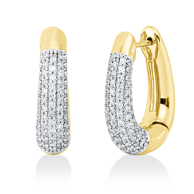 Creolen 14 kt GG+WG, 20 Dia. 0,05 ct, TW-pi, 144 Brill. 0,86 ct, TW-pi