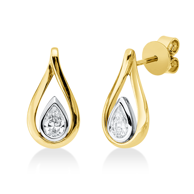Ohrschmuck 18 kt GG+WG, 2 Tropfen 0,46 ct, TW-vsi