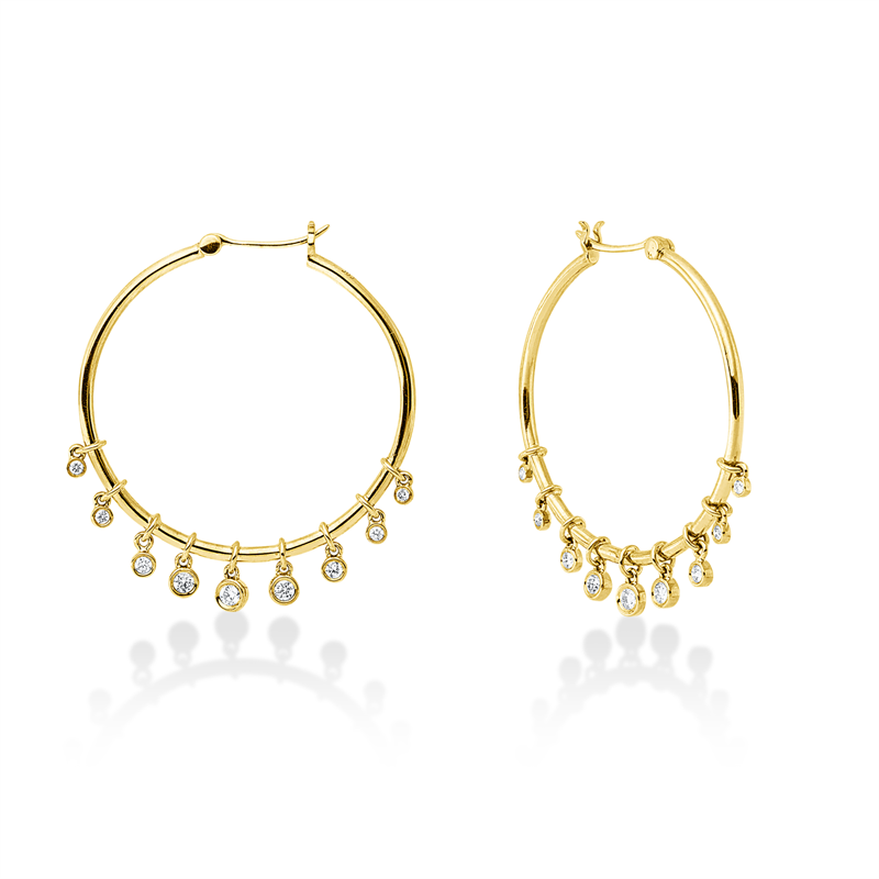 Creolen 14 kt GG, 8 Brill. 0,14 ct, TW-si, 8 Brill. 0,06 ct, TW-si, 2 Brill. 0,05 ct, TW-si