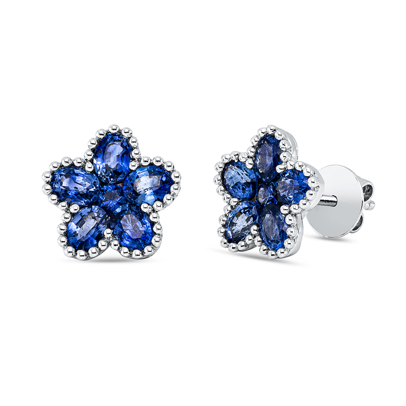 Ohrstecker 14 kt WG, 2 Saphire 0,15 ct blau, 10 Saphire 2,15 ct blau