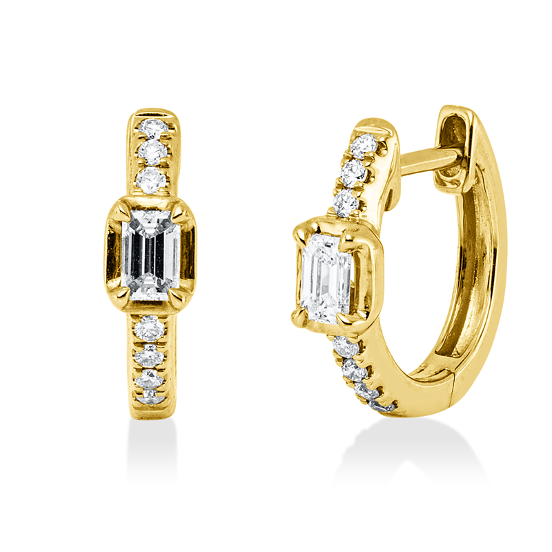Creolen 18 kt GG, 2 Sm.schliff 0,20 ct, TW-vsi, 14 Brill. 0,08 ct, W-si
