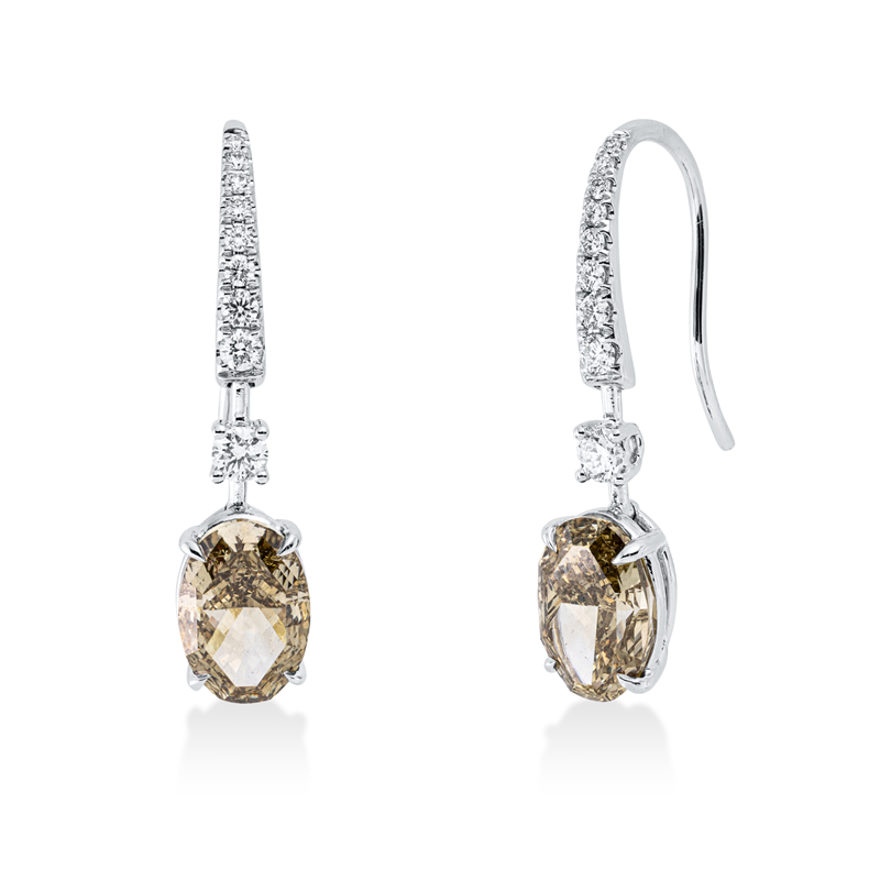 Ohrhänger 18 kt WG, 2 GIA, 2 Oval 4,20 ct, gelb-vs2, 18 Brill. 0,36 ct, TW-si