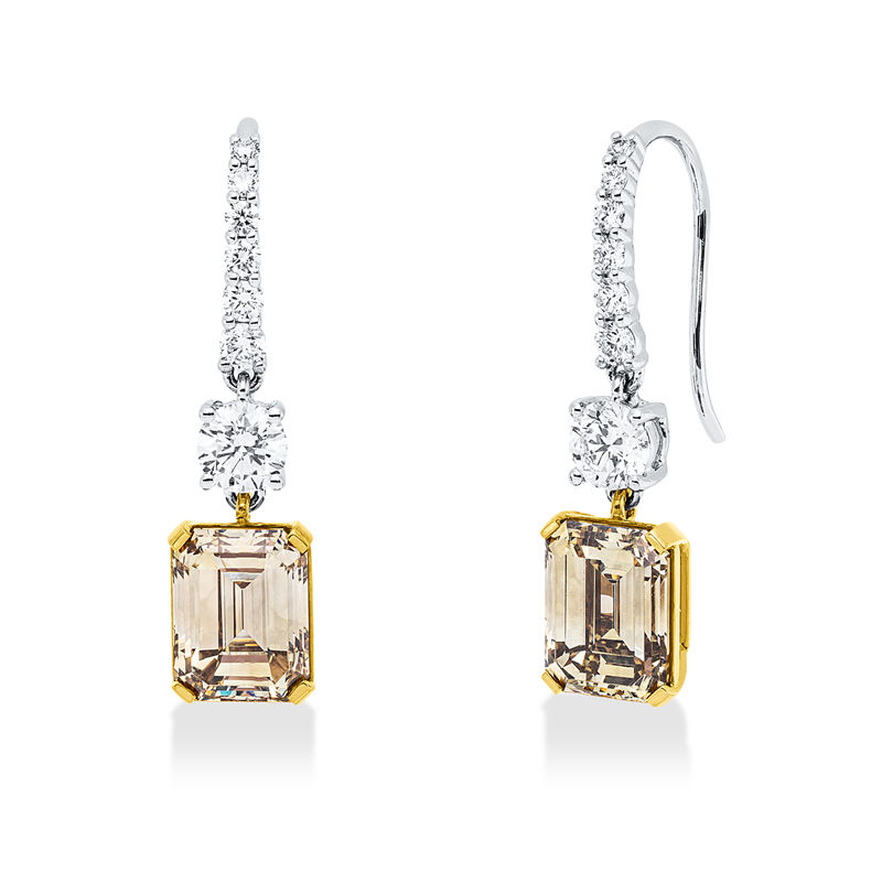 Ohrhänger 18 kt WG+GG, 2 GIA, 2 Sm 4,43ct, gelb-vs1/si1, 2 Br. 0,64ct, 12 Br. 0,29ct, TW-si