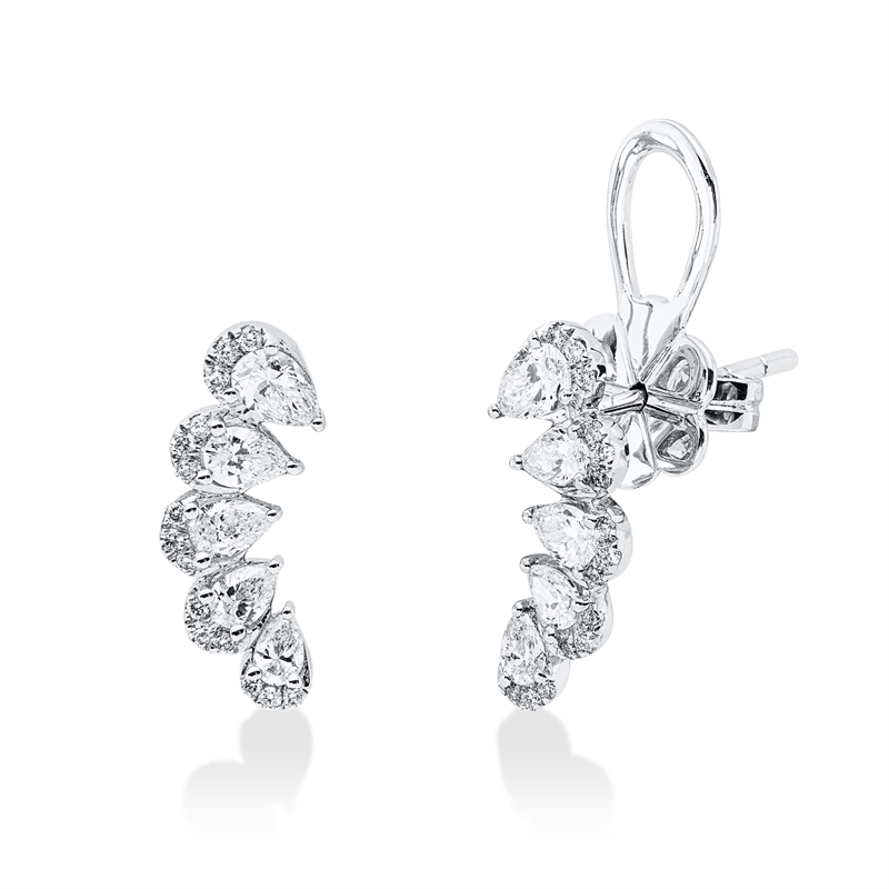 Ohrschmuck 18 kt WG, 6 Tropfen 0,54 ct, TW-si, 30 Brill. 0,11 ct, TW-si, 4 Tropfen 0,22 ct, TW-si