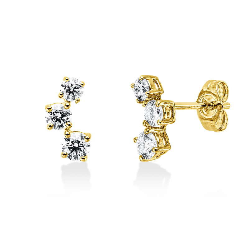 Ohrstecker 14 kt GG, 2 Brill. 0,23 ct, W-si, 2 Brill. 0,36 ct, W-si, 2 Brill. 0,15 ct, W-si