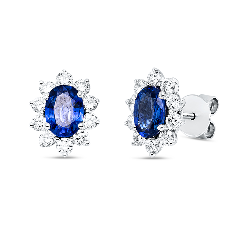 Ohrstecker 18 kt WG, 20 Brill. 0,88 ct, TW-vsi, 2 Saphire 1,80 ct blau