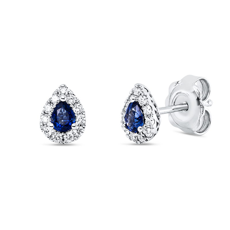 Ohrstecker 18 kt WG, 22 Brill. 0,15 ct, TW-vsi, 2 Saphire 0,35 ct blau